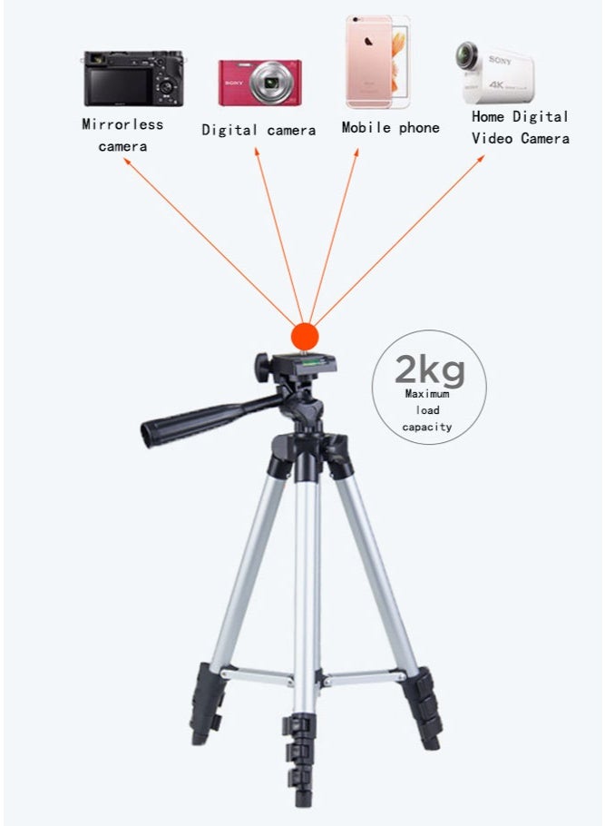 حامل ثلاثي للهواتف والكاميرات، عصا سيلفي ثلاثية بارتفاع 110 سم، حامل ثلاثي قابل للطي مصنوع من سبائك الألومنيوم، مناسب لالتقاط صور السيلفي والبث المباشر وتسجيل الفيديو والسفر – اللون الأسود - Image 5